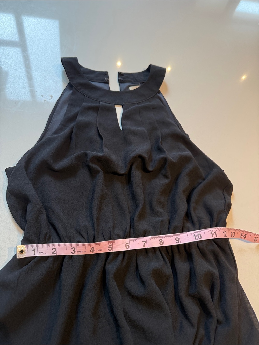 Ya Los Angeles Black Halter Mini Chiffon Dress, Elastic Waist, Size L - Picture 8 of 11